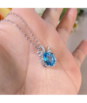 Sterling Silver Swiss Blue Topaz Pendant Necklace for Women Vous souhaitez 