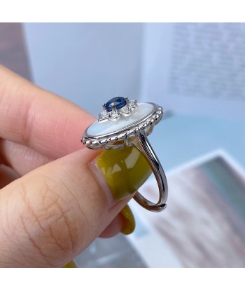 925 Sterling Silver Sapphire Zircon Flower Ring for Women ouvre sa boutique