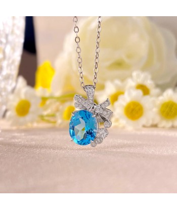 Sterling Silver Swiss Blue Topaz Pendant Necklace for Women Vous souhaitez 