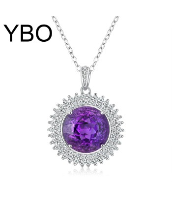 925 Sterling Silver Amethyst Pendant Necklace for Women commande en ligne