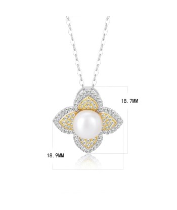 Sterling Silver Freshwater Pearl Necklace with Flower Pendant for Women meilleur choix