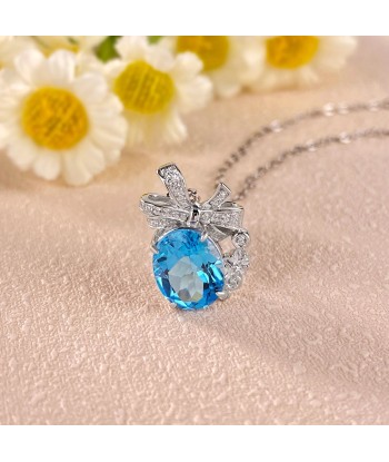 Sterling Silver Swiss Blue Topaz Pendant Necklace for Women Vous souhaitez 