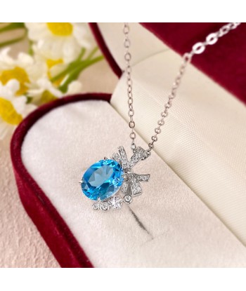 Sterling Silver Swiss Blue Topaz Pendant Necklace for Women Vous souhaitez 