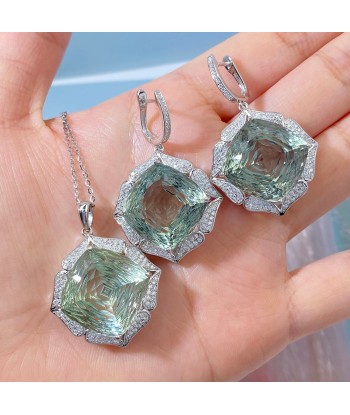 925 Sterling Silver Green Amethyst Pendant Necklace for Women 50-70% off 