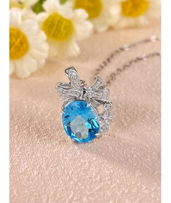 Sterling Silver Swiss Blue Topaz Pendant Necklace for Women Vous souhaitez 