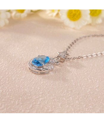 925 Silver Blue Topaz Moon and Star Pendant Necklace for Women la livraison gratuite