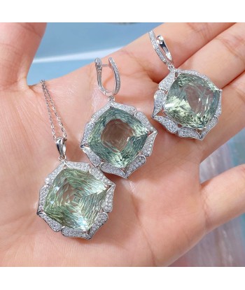 925 Sterling Silver Green Amethyst Pendant Necklace for Women 50-70% off 