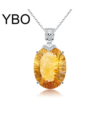 925 Sterling Silver Oval Citrine Necklace for Women Paris Déstockage Promo