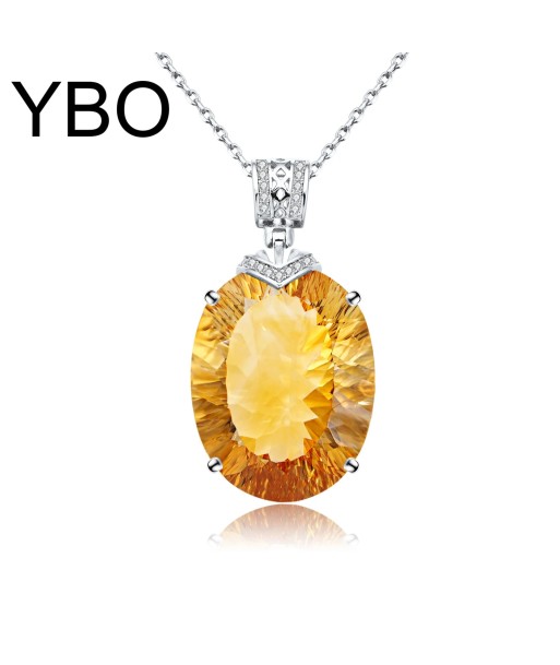 925 Sterling Silver Oval Citrine Necklace for Women Paris Déstockage Promo