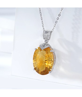 925 Sterling Silver Oval Citrine Necklace for Women Paris Déstockage Promo