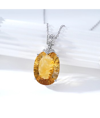 925 Sterling Silver Oval Citrine Necklace for Women Paris Déstockage Promo