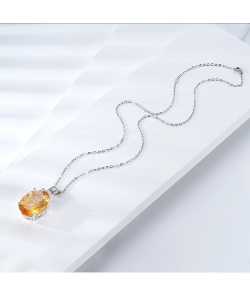 925 Sterling Silver Oval Citrine Necklace for Women Paris Déstockage Promo