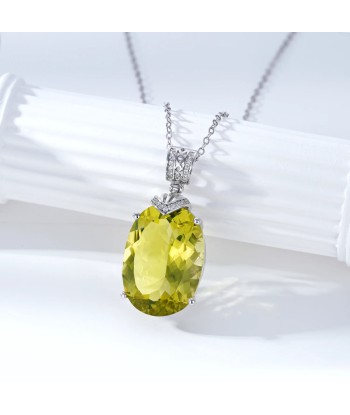 Sterling Silver Oval Lemon Quartz Pendant Necklace for Women En savoir plus