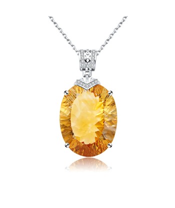 925 Sterling Silver Oval Citrine Necklace for Women Paris Déstockage Promo