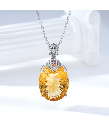 925 Sterling Silver Oval Citrine Necklace for Women Paris Déstockage Promo