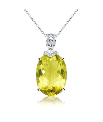 Sterling Silver Oval Lemon Quartz Pendant Necklace for Women En savoir plus