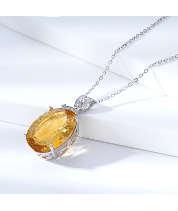 925 Sterling Silver Oval Citrine Necklace for Women Paris Déstockage Promo