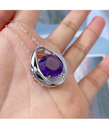 925 Sterling Silver Natural Amethyst Pendant Necklace for Women une grave pollution 