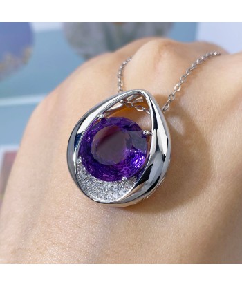 925 Sterling Silver Natural Amethyst Pendant Necklace for Women une grave pollution 