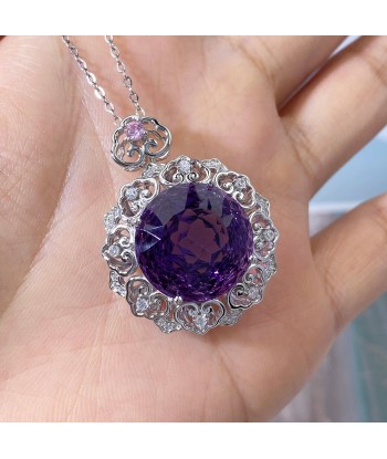 925 Sterling Silver Amethyst Round Pendant Necklace for Women votre