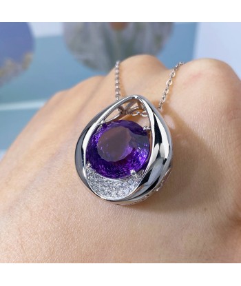 925 Sterling Silver Natural Amethyst Pendant Necklace for Women une grave pollution 