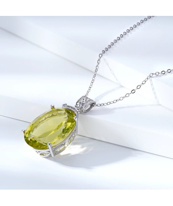 Sterling Silver Oval Lemon Quartz Pendant Necklace for Women En savoir plus