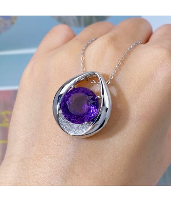 925 Sterling Silver Natural Amethyst Pendant Necklace for Women une grave pollution 