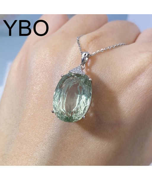 925 Sterling Silver Natural Green Crystal Oval Pendant for Women Paris Déstockage Promo