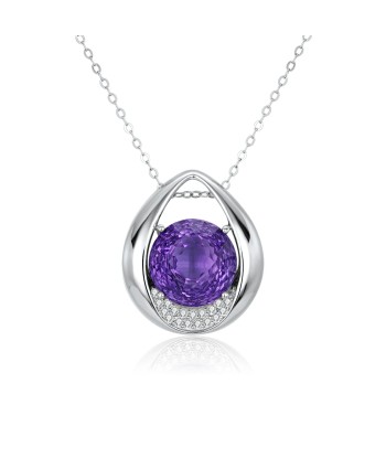 925 Sterling Silver Natural Amethyst Pendant Necklace for Women une grave pollution 