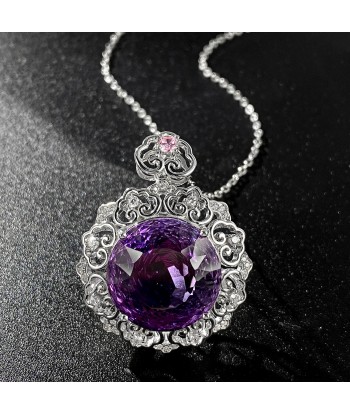 925 Sterling Silver Amethyst Round Pendant Necklace for Women votre