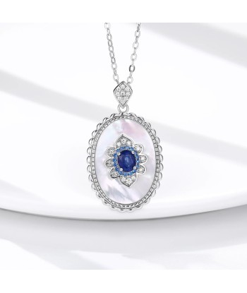 Sterling Silver Sapphire Flower Pendant Necklace for Women Véritable concentré