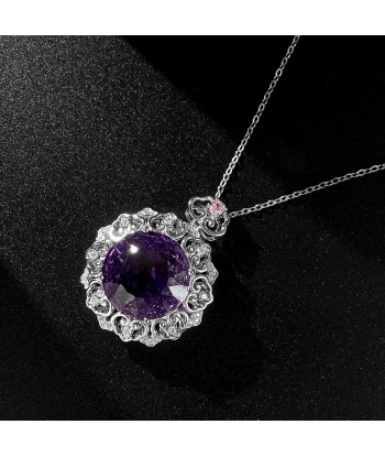 925 Sterling Silver Amethyst Round Pendant Necklace for Women votre