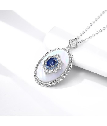 Sterling Silver Sapphire Flower Pendant Necklace for Women Véritable concentré