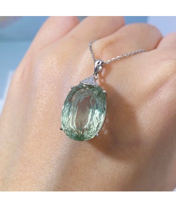 925 Sterling Silver Natural Green Crystal Oval Pendant for Women Paris Déstockage Promo