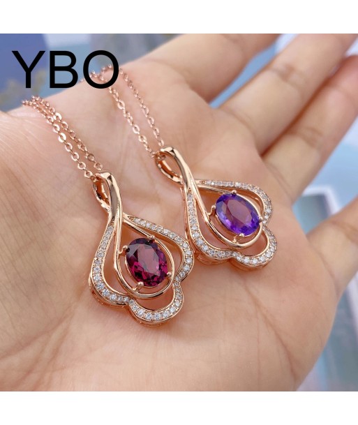 Sterling Silver Rose Gold Plated Garnet Amethyst Pyrope Pendant Necklace for Women Economisez 