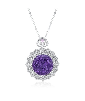 925 Sterling Silver Amethyst Round Pendant Necklace for Women votre