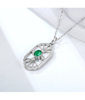 Sterling Silver Emerald Pendant Necklace for Woman Livraison rapide