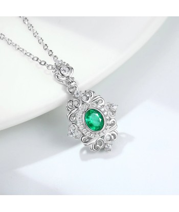 925 Sterling Silver Natural Emerald Pendant Necklace for Women rembourrage situé sous