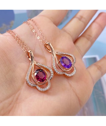 Sterling Silver Rose Gold Plated Garnet Amethyst Pyrope Pendant Necklace for Women Economisez 