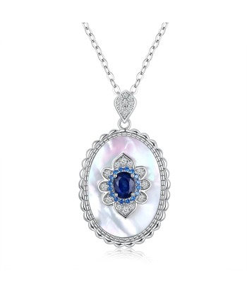 Sterling Silver Sapphire Flower Pendant Necklace for Women Véritable concentré