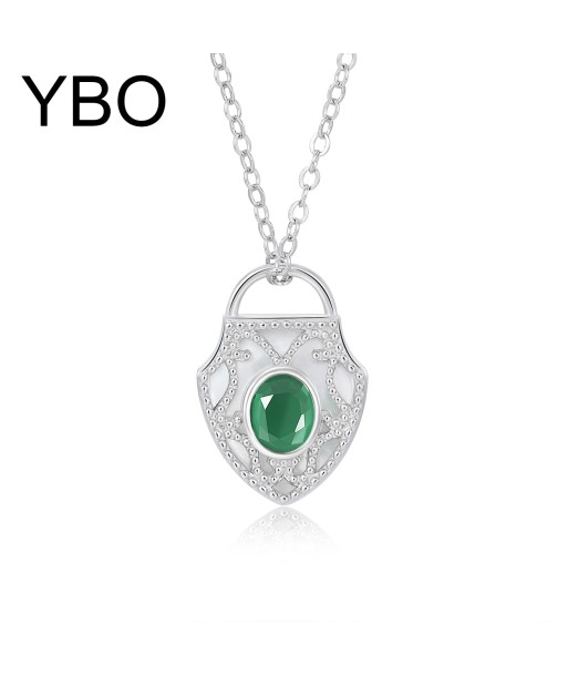 Sterling Silver Lock Shield Pendant with Green Emerald Inlay for Women votre restaurant rapide dans 