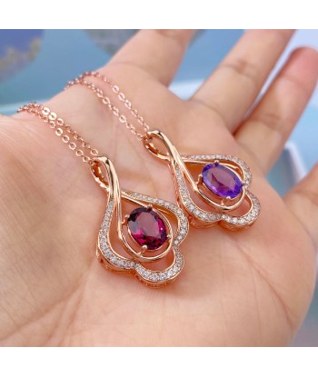 Sterling Silver Rose Gold Plated Garnet Amethyst Pyrope Pendant Necklace for Women Economisez 