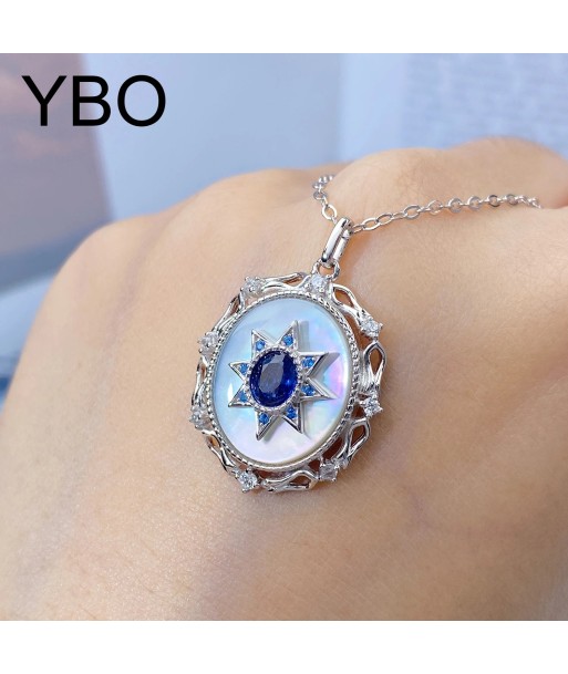 Sterling Silver Natural Sapphire Round Pendant Necklace for Women l'évolution des habitudes 