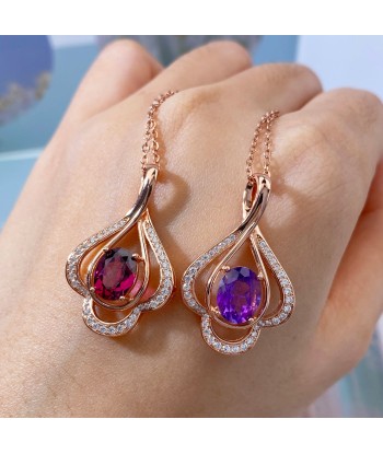 Sterling Silver Rose Gold Plated Garnet Amethyst Pyrope Pendant Necklace for Women Economisez 