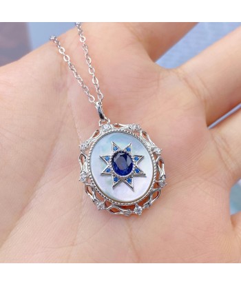 Sterling Silver Natural Sapphire Round Pendant Necklace for Women l'évolution des habitudes 