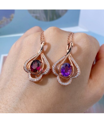 Sterling Silver Rose Gold Plated Garnet Amethyst Pyrope Pendant Necklace for Women Economisez 