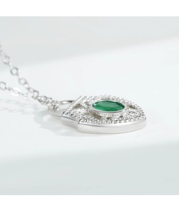 Sterling Silver Lock Shield Pendant with Green Emerald Inlay for Women votre restaurant rapide dans 