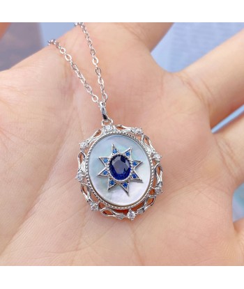 Sterling Silver Natural Sapphire Round Pendant Necklace for Women l'évolution des habitudes 