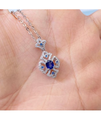 Sterling Silver Natural Sapphire Pendant Necklace for Women acheter