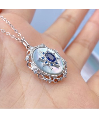 Sterling Silver Natural Sapphire Round Pendant Necklace for Women l'évolution des habitudes 